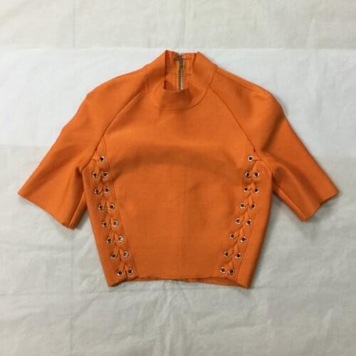 New Women High Neck Hollow Out Bandage Tops Exposed Navel Sexy Tying Casual Short Tops