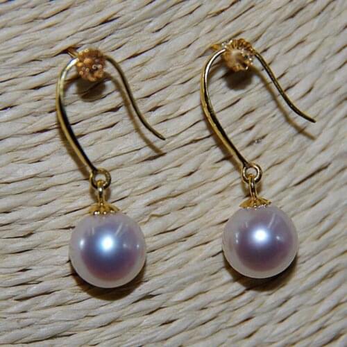Pair of10-11mm natural round south sea white round pearl earring 14k