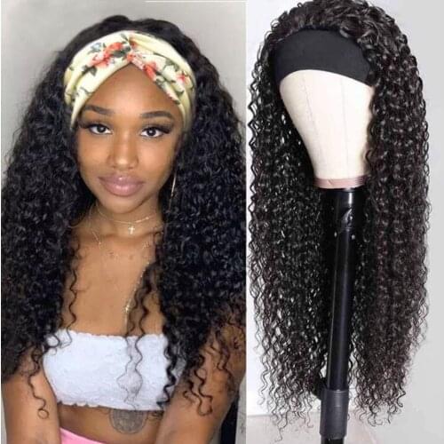 Indian Deep Wave Headband Wig Human Hair Wig Grip 30 Inch Human Remy Hair Scarf Wig Glueless Deep Curly Wig Headbands For Women