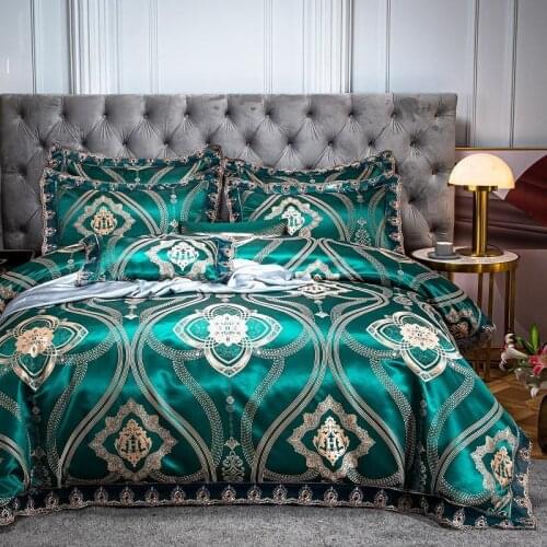 Luxury Vintage Green Jacquard Lace Duvet cover Sets Soft Brushed Microfiber Bedding set Queen King 4Pcs flat sheet pillowcase