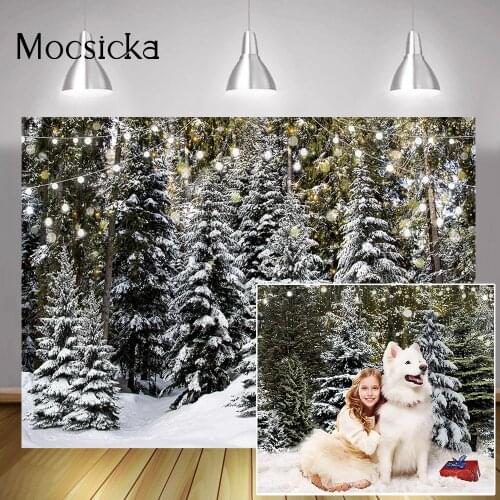 Christmas Winter Snowfield Backdrop Xmas Trees Pine Forest Baby Adult Portrait Background Glitter Wonderland Nature Photography