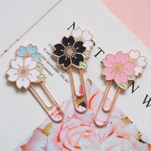Cute Cherry Blossom Paper Clips Creative Metal Flower Bookmarks Metal Binder Clips Photos Tickets Holder Documents Letter Clamp