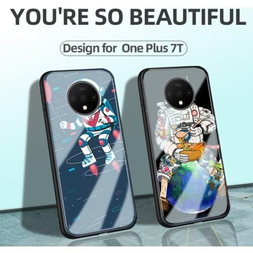 For oneplus 7t glass case spaceman astronaut galaxy design support custom made case for oneplus 7t 1+7t