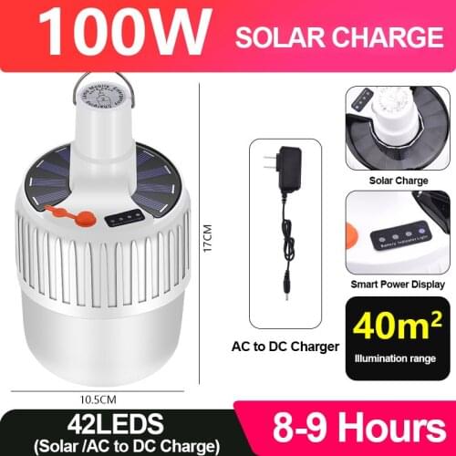 Solar Light 5W/10W/60W/100W LED Outdoor Waterproof Solar Bulb Hanging Lamp Courtyard Garden Solar Led Camping Lights Outdoors