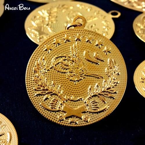 Turkish Fashion Coin Muslim Islamic Women Gold High Jewelry Charm Pendant Necklace Traditional Ethnic Middle East Arab Jewelry