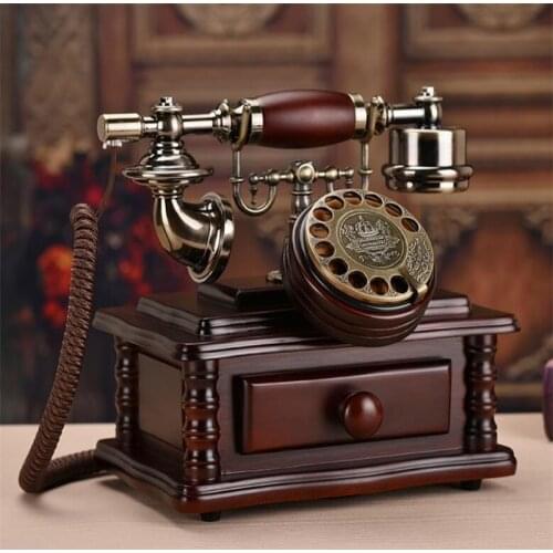 Solid Wood Digital Landline Rotary dial Phone Classic Vintage Antique Resin Fixed Telephone Button Dial Home With Locker