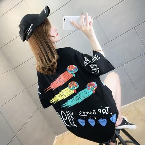 Womens Top Round Neck Short-sleeved T-shirt Women 2021 Summer New Style Korean Loose Half-sleeved Graffiti Top Womens T-shirt