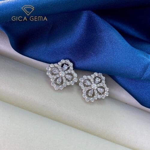 GICA 100% 925 Sterling Sparkling Full High Carbon Diamond Hollow Out Four Leaf Clover Stud Earrings For Women Fine Jewelry Gift