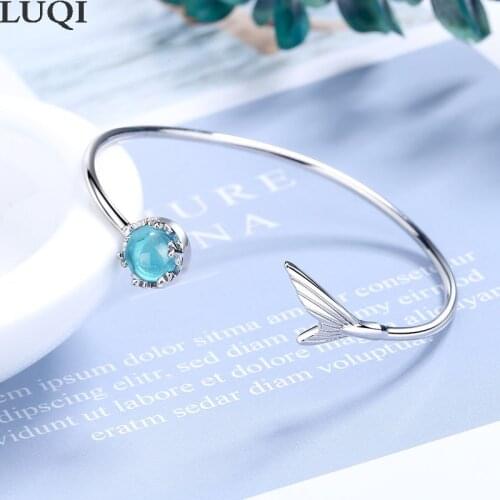 Womens Fashion S925 Silver Platinum Plated Mermaid Tail Blue Spar Bracelets SL174