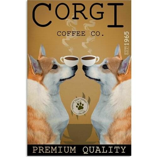 Dog Tin Sign Double Dog Coffee Corgi Vertical Poster Metal Posters Iron Painting Vintage Home Decor Bar Pub Club