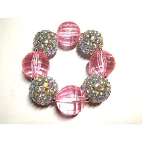 2PCS Lovely Girls Rhinestone Chunky Bead Bracelets Baby Birthday Presents Kids Adjustable Elastic Band Party Dress Up Bracelet