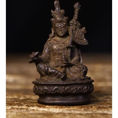 3" Tibet Buddhism Temple bronze Guru Padmasambhava Buddha Statue Indian monk Guru Rinpoche Buddha Statue