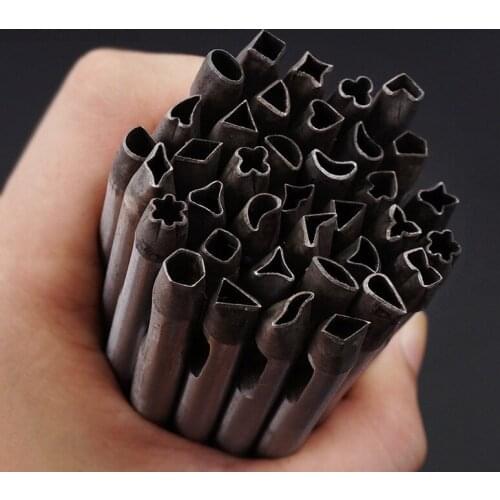 37Pcs/Set Diameter5mm Various Shapes Punch Drilling Toosl DIY Crafts Leather Tools Leather Watches Belt Spacing Hole Set Quality