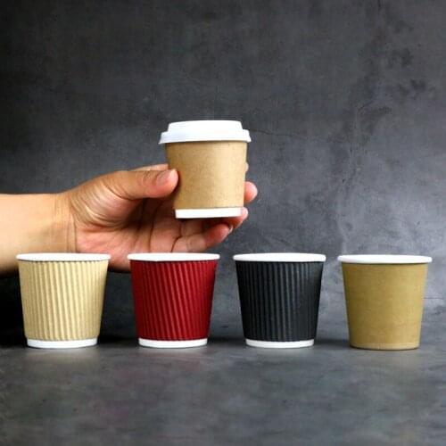 50pcs High quality double layer thicken disposable coffee cup 4oz 100ml small mini hot drink milk tea soy paper cups with covers