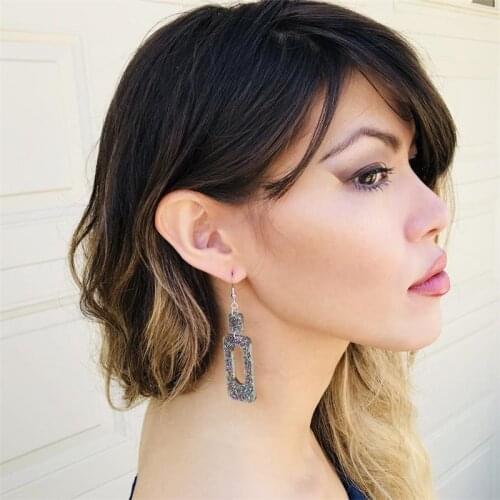 Laser Cut Rainbow Glitter Geometric Acrylic Earrings, Rectangle Earrings, Statement Earrings, Boho Earrings