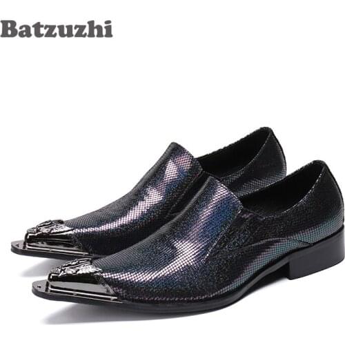 Batzuzhi Luxury Zapatos Hombre Mens Shoes Pointed Metal Tip Leather Shoes Formal Business Party Dress Shoes Men, Big Sizes US12