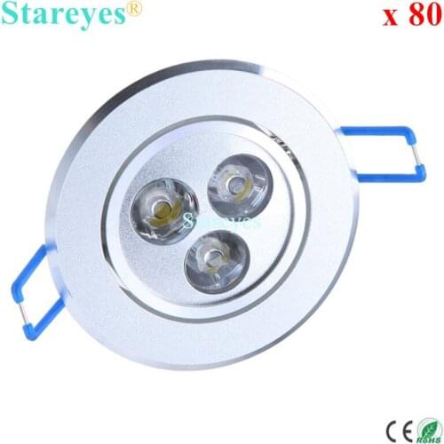 Free shipping 80 pcs 3W AC85-265V High Power LED Downlight Light Bulb Ceiling Light droplight Bulb Ceiling lamp lighting