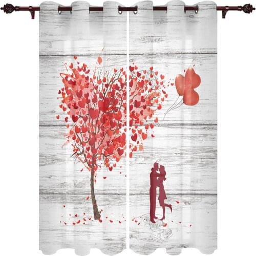 ValentineS Day Love Tree Balloon Window Curtains Kitchen decor Christmas Curtains Home Draperies Curtains for Living Room