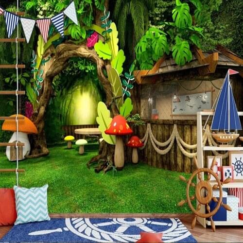 Custom Murals Cartoon Tree Hole Mushroom 3D Photo Wall Cloth Wallpaper For Kids Room Bedroom Backdrop Wall Papel De Parede 3D