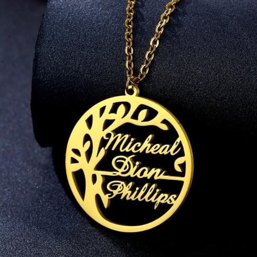 Personalized Necklace Name Tree of Life Pendant Gold Stainless Steel Chain Custom Necklaces for Women Men Family Jewelry Gifts