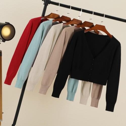 Fall 2021 korean fashion brown black cute tops cardigans womens crochet pink top knitted sweaters for long sleeve top clothing