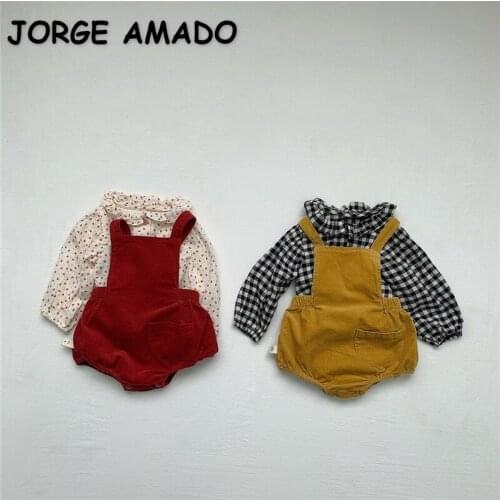 2021 New Spring Kids Girls 2-pcs Sets Plaid Long Sleeves Shirts + Sling Bodysuit Cute Style Children Clothes E7726