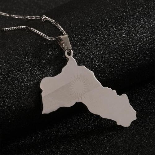Stainless Steel Kurdistan Map Pendant Necklaces Kurdish Flag Map Chain Jewelry