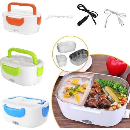 2 in 1 Car& Home Electric Heated Lunch Box Portable 12V 110V 220V Bento Boxes Food Heater Rice Container US Plug/EU Plug