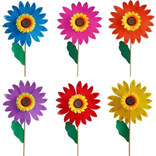 M17D Wood Sunflower Windmill Wind Spinner Pinwheels Home Garden Yard Decoration Kids Toys