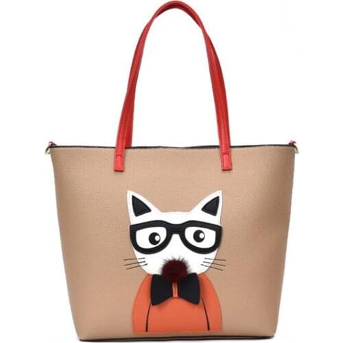M610 Autumn Winter High Fashion Women Handbags Personalized Stereo Cat Printing Pu Leather Shoulder Bag