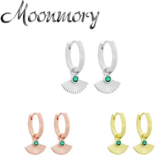 Moonmory 925 Sterling Silver Hoop Earrings For Women 2020 Trendy Shell Emerald Green CZ Zircon Hanging Jewelry Christmas Gifts