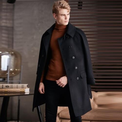 Knee-length Woolen Coat For Men 2020 Fall/Winter European Business Casual Wool Coat Male Fashion Double Breasted Outwear As Gift