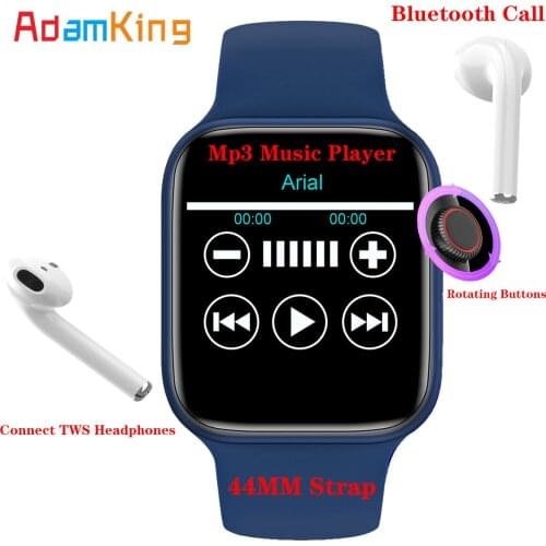 2021 New Rotating Buttons Music Smart Watch Series 6 Bluetooth Call Music Player Connect TWS Headphones For Android&Apple Phone