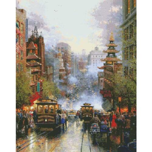 Lively city scenery Top Quality sewing kit Embroidery Needlework 14CT Unprinted Art Cross Stitch Kits DIY Handmade Home Decor