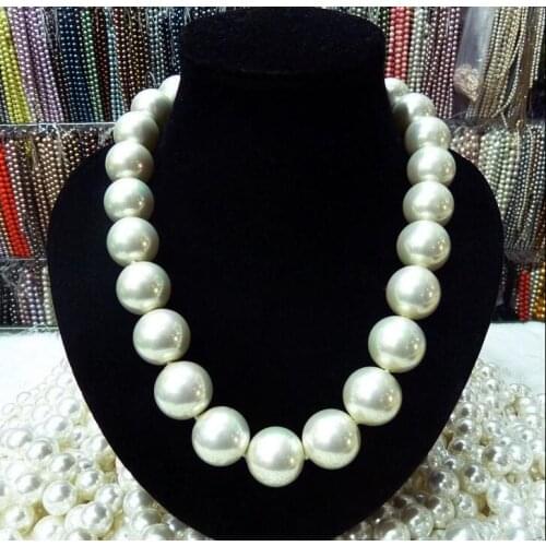 New Charming 14mm White Shell Pearl Necklace AAA 100% Hand knotted 35"