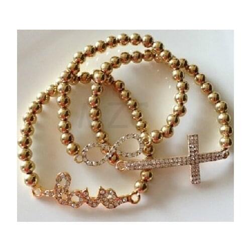 Dge35ot Cross Love Infinity Silver Elastic Stretch Men Bracelet Beads Set Gift crystal