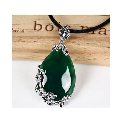New style fashion simulation green chalcedony Red Agate Gemstone 100% exquisite silver pendant female Necklace