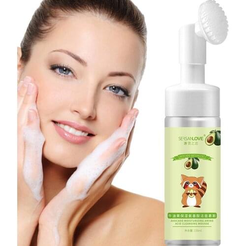 150ML Avocado Extract Essence Facial Cleansing Foam Acne Exfoliator Brush Anti Aging Cleanser Massage Whitening Moisturizing