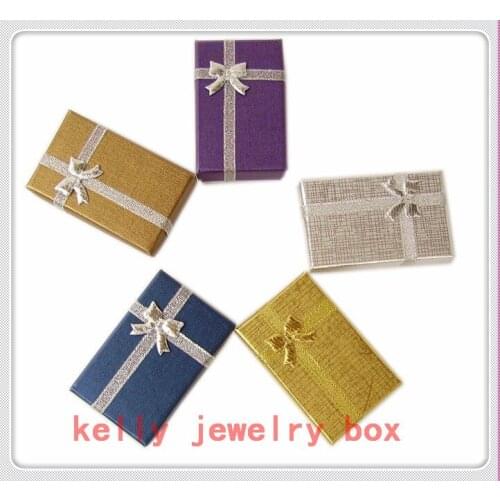 Wholesale 48pcs/lot 5x8x2.5cm Mixed Color Paper Jewelry Box Colorful Bow Pendant Necklace Gift Box Jewelry Display Packaging Box