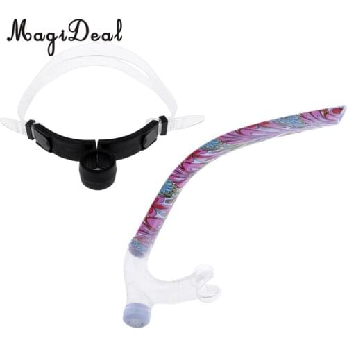 Front Snorkel for Swimmers Training - Center Mount Easy Breath Silicone Mouthpiece Swim Snorkel Tube With Adjustable Head Strap