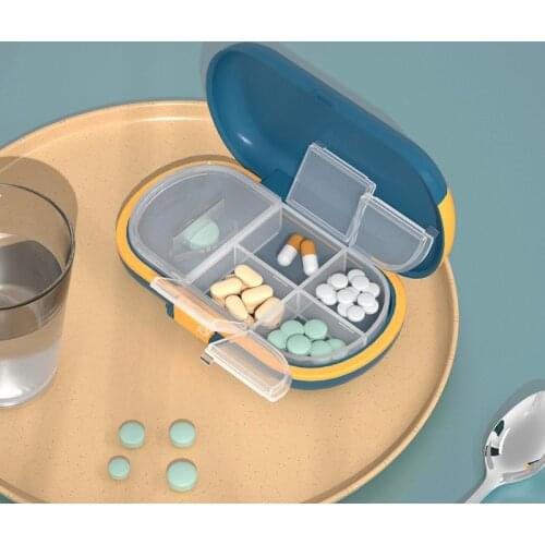 Portable Pill Box 4 Gruids Pill Storage Box with Pill Cutter Pill Dispenser Organizer Moisture proof Sealed Plastic Pill Case