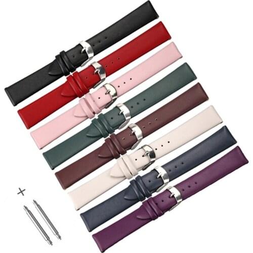 Soft Genuine Leather Watch Strap Band 8mm 10mm 18mm 20mm 22mm 24mm Waterproof Watchband Replacement Silver Buckle for Men Women