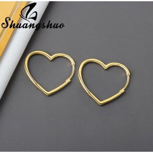 Shuangshuo Romantic Fashion Peach Heart Type Geometric Hoop Earrings Statement Jewelry for Women Simple Jewelry Pop Party Gifts