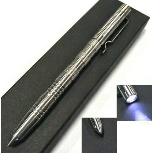 1PC LED Flashlight Tungsten Steel Head Stainless Steel Tactical Pen Outdoor Broken Window Self-defense EDC Multifunction Tool