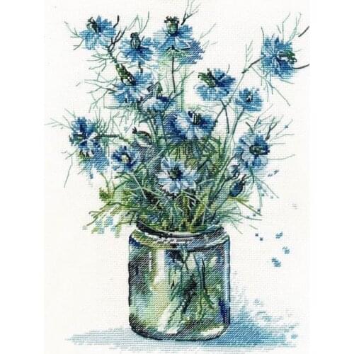 Top Customized Embroidery Nigella Bouquet Cross Stitch Contemporary Art with 100% Cotton Flosses & Free Shipping for Wall Decor