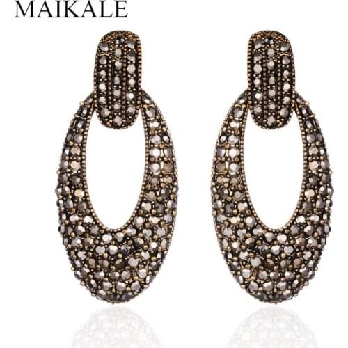 MAIKALE Vintage Austrian Crystal Big Earrings Gold Color Round Metal Rhinestone Stud Earrings for Women Exaggerated Jewelry Gift