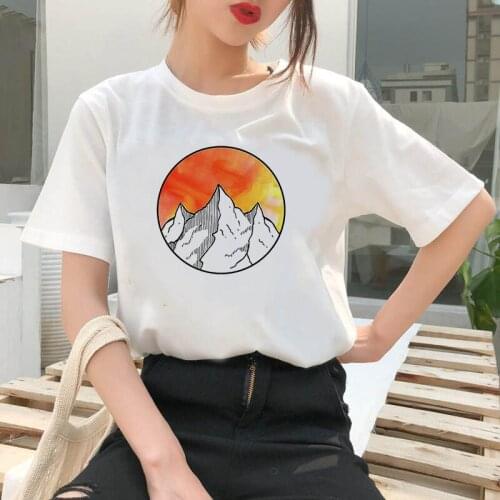 Woman tshirts Creative mountain printed ladies T shirt pink graphic T-shirt cartoon Harajuku T-shirt summer tee top female