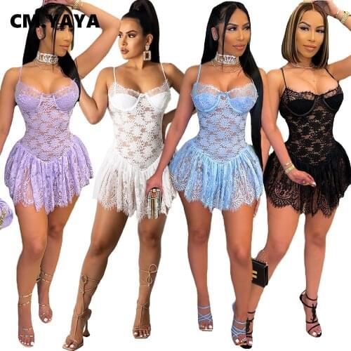 CM.YAYA Women Sleeveless Bodycon Mini Dress Summer Lace Strapless Streetwear Club Party Bandage Pleated Dresses Vestidos