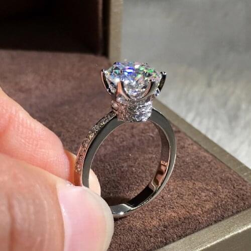 Female Luxury Crystal Engagement Ring White Zircon Round Stone Ring Classic Rose Gold Silver Color Wedding Rings For Women Party