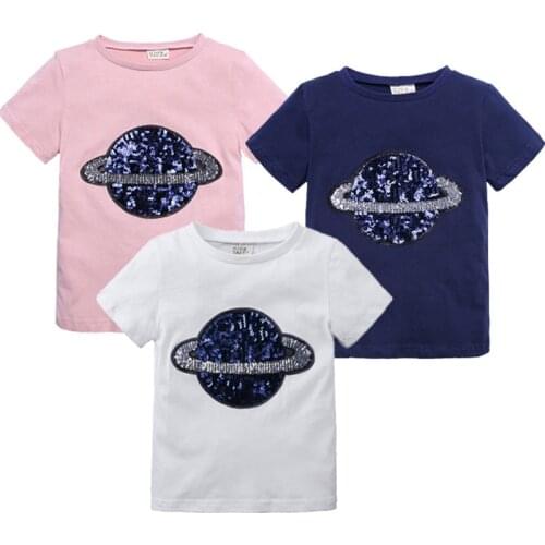 2020 Summer Cotton Planet Sequin Boys Girls T-Shirts Children Kids Cartoon Print T Shirts Baby Child Tops Clothing Tee 12M-7T
